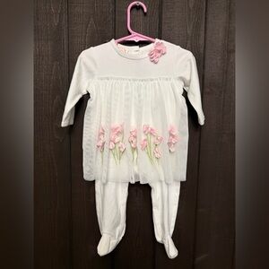 Baby Biscotti Infant Girls Ivory & Pink One Piece w/Skirt Sz 6-9 Months EUC